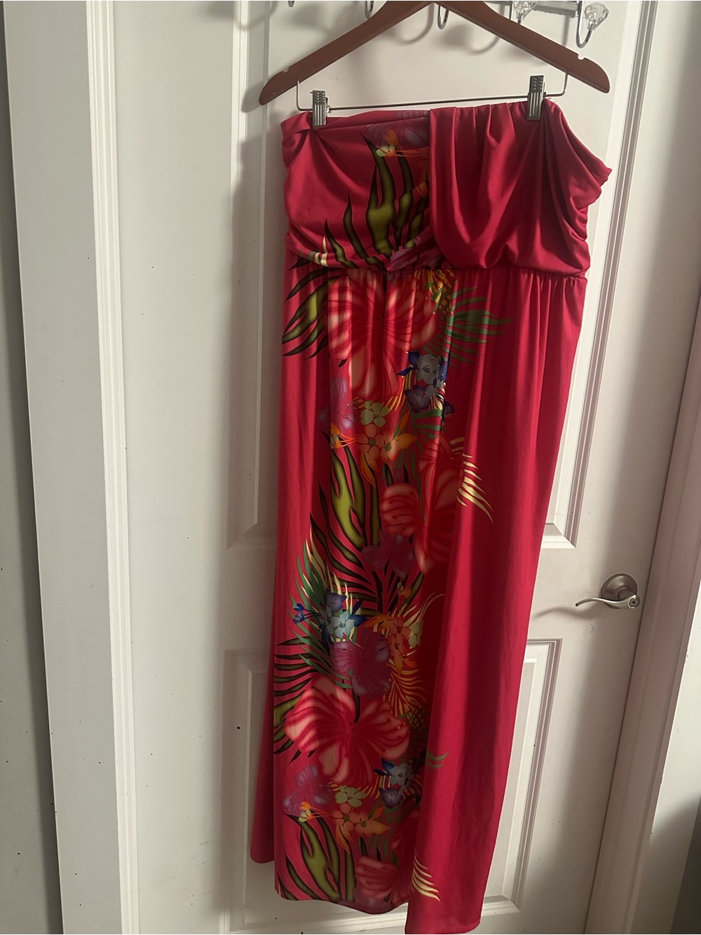 Lane Bryant Strapless Maxi Dress in Hot Pink with Tropical Print